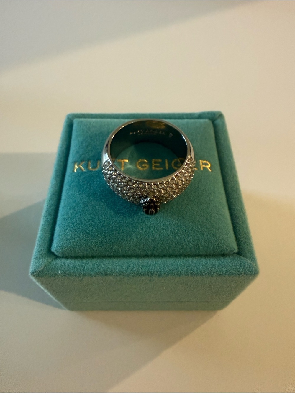 Kurt Geiger Silver Pavé Dome Ring with Black Accent Stone